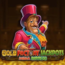 Gold Factory Jackpots Mega Moolah online game logo by Aurum Signature Studios on casinolukki.eu
